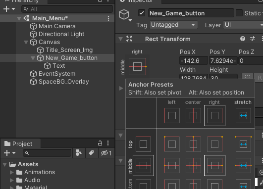 Anchor button to right middle of screen